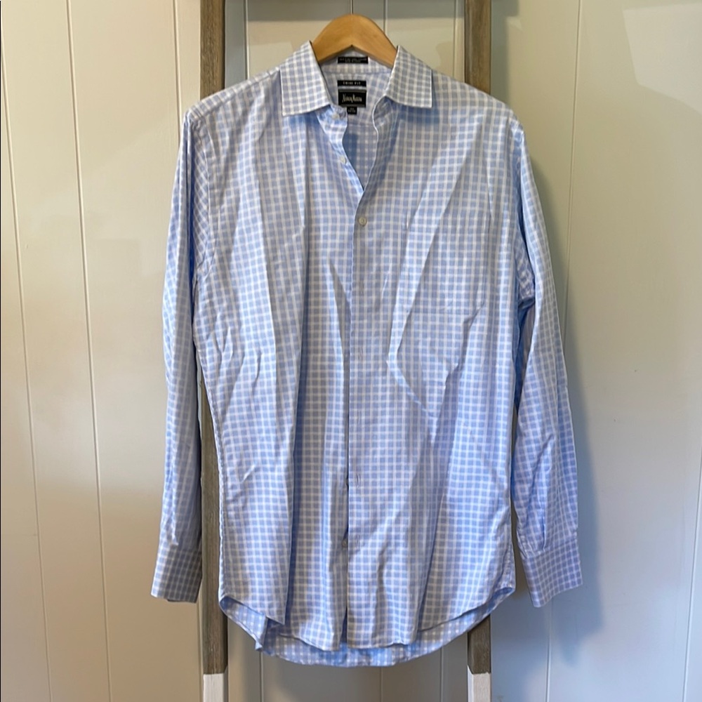 Neiman Marcus Blue and White Checkered Dress Shirt
